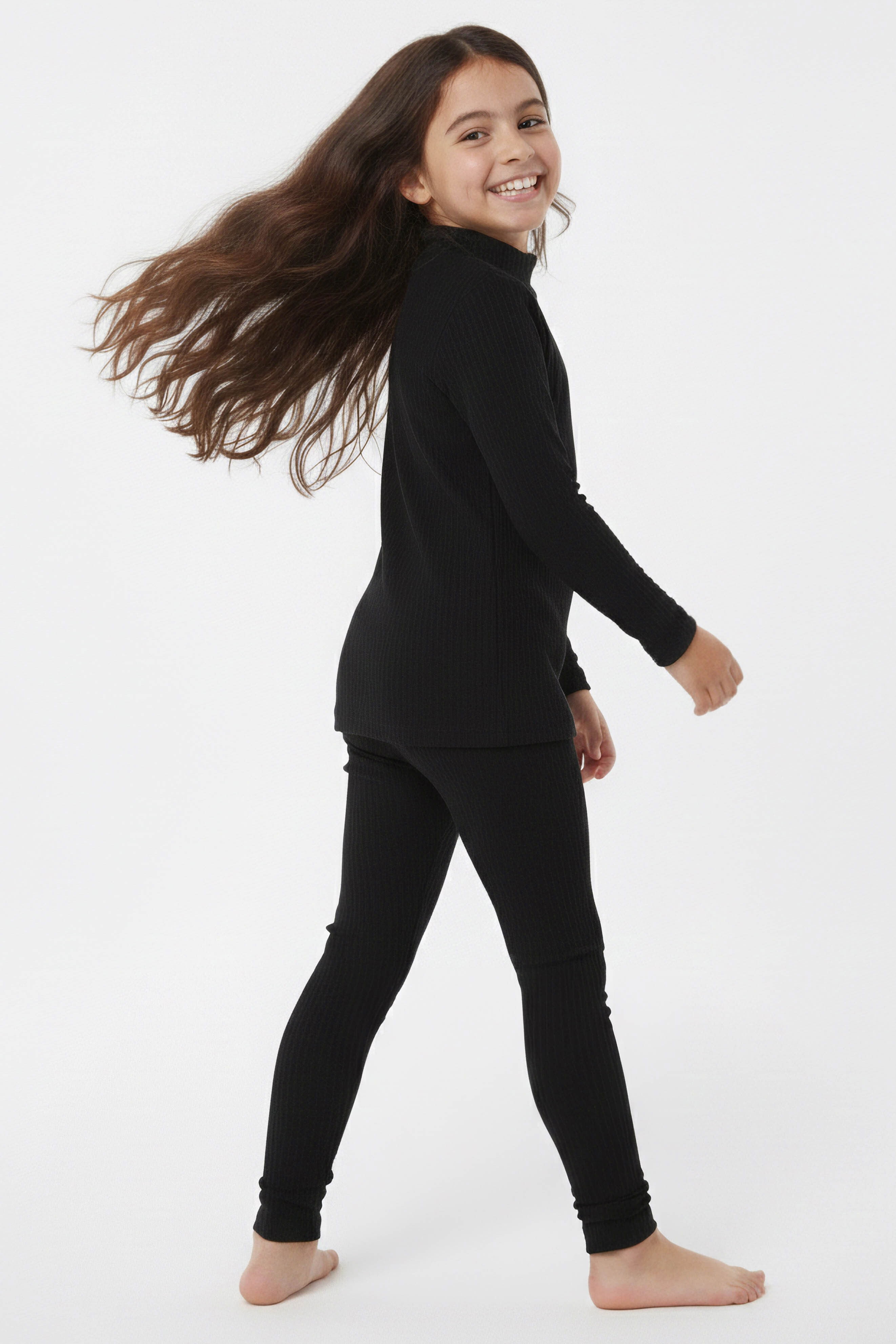 Kız Çocuk Siyah Fitilli Ribana Takım - 28104-SIYAH - 1