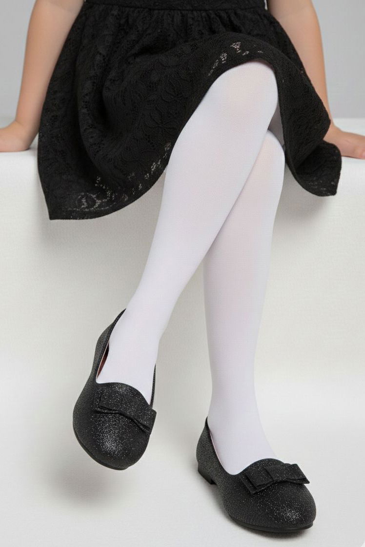 Kız Çocuk Siyah Fiyonk Detaylı Simli Babet - 28196-SIYAH - 1