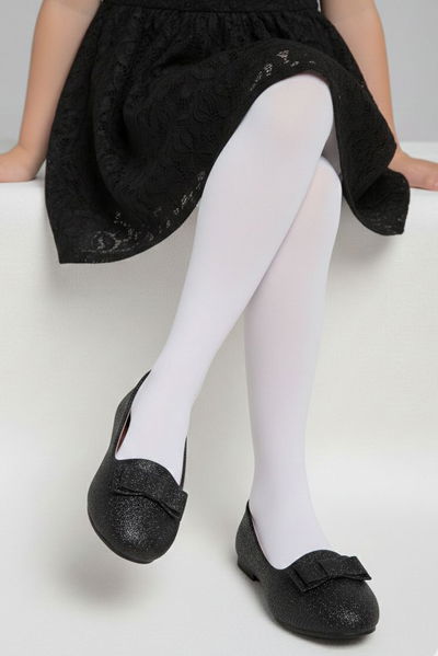 Kız Çocuk Siyah Fiyonk Detaylı Simli Babet - 28196-SIYAH 