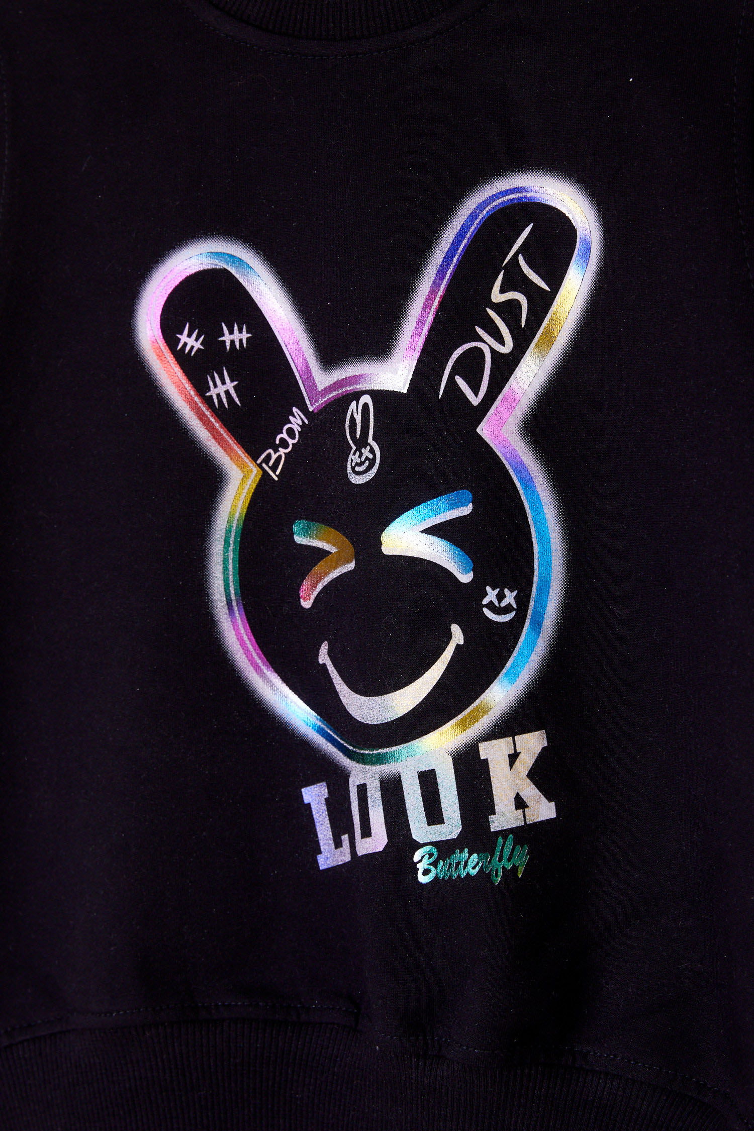 Kız Çocuk Siyah Gülen Yüz Sweatshirt - 26107 - 2