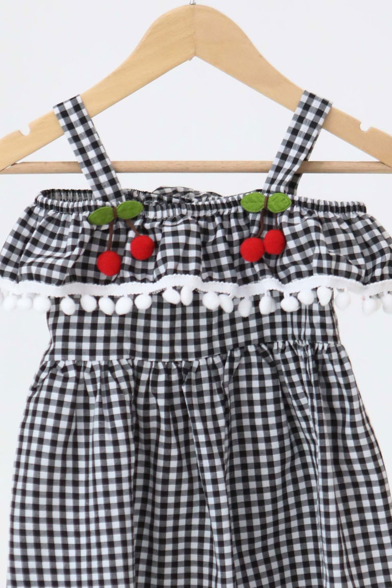 Kız Çocuk Siyah Kirazlı Elbise - 27164 - TOFİSA