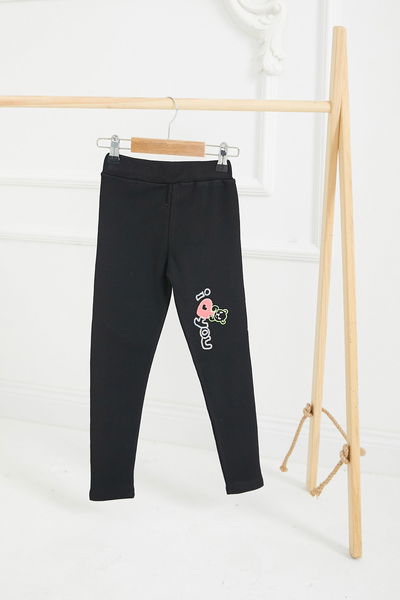 Kız Çocuk Siyah Nakıışlı Tayt - 26671 