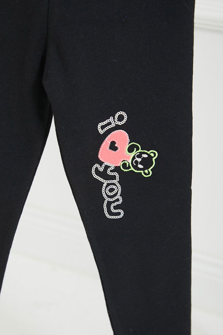 Kız Çocuk Siyah Nakıışlı Tayt - 26671 - TOFİSA