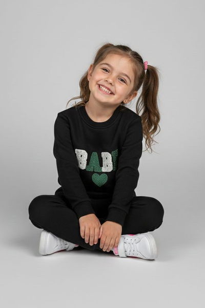 Kız Çocuk Siyah Nakışlı İki İplik Takım - 28148-SIYAH 