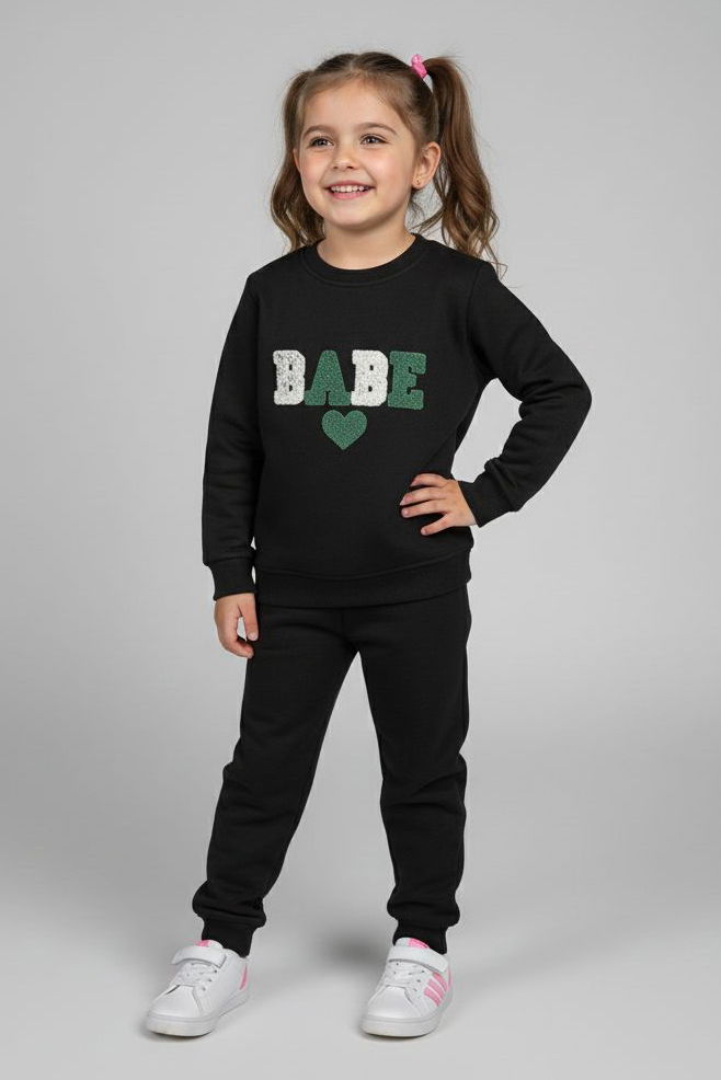 Kız Çocuk Siyah Nakışlı İki İplik Takım - 28148-SIYAH - 2