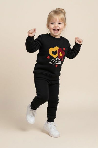 Kız Çocuk Siyah Nakışlı İki İplik Takım - 28149-SIYAH 