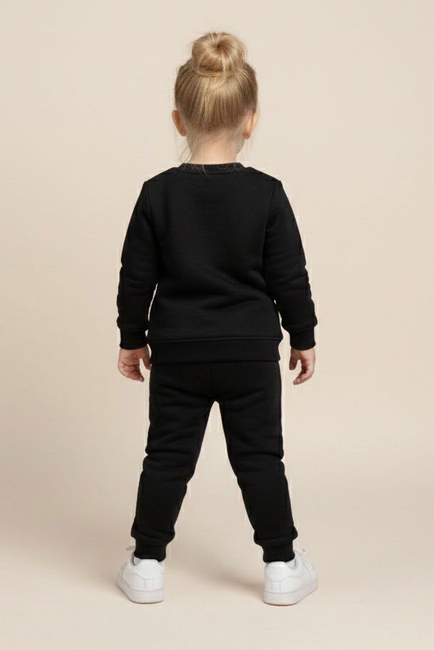 Kız Çocuk Siyah Nakışlı İki İplik Takım - 28149-SIYAH - TOFİSA