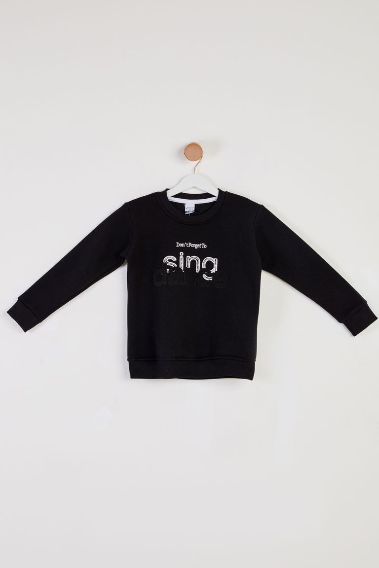 Kız Çocuk Siyah Nakışlı Sweatshirt - 26457 - TOFİSA