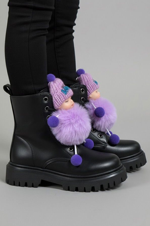 Kız Çocuk Siyah Önden Bebek Detaylı Bot - 28039-SIYAH - 2