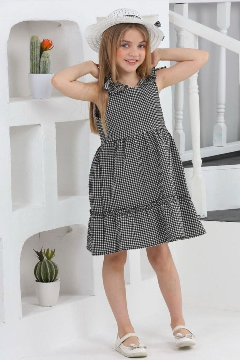 Kız Çocuk Siyah Şapkalı Elbise - 27050 - TOFİSA