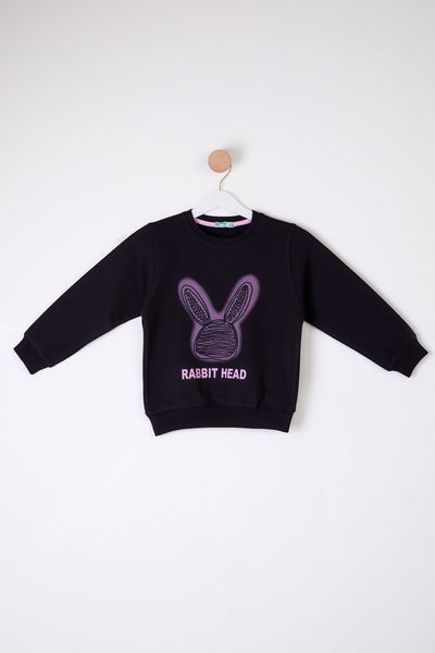 Kız Çocuk Siyah Tavşan Sweatshirt - 26101 