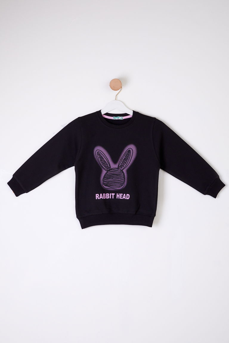 Kız Çocuk Siyah Tavşan Sweatshirt - 26101 - TOFİSA