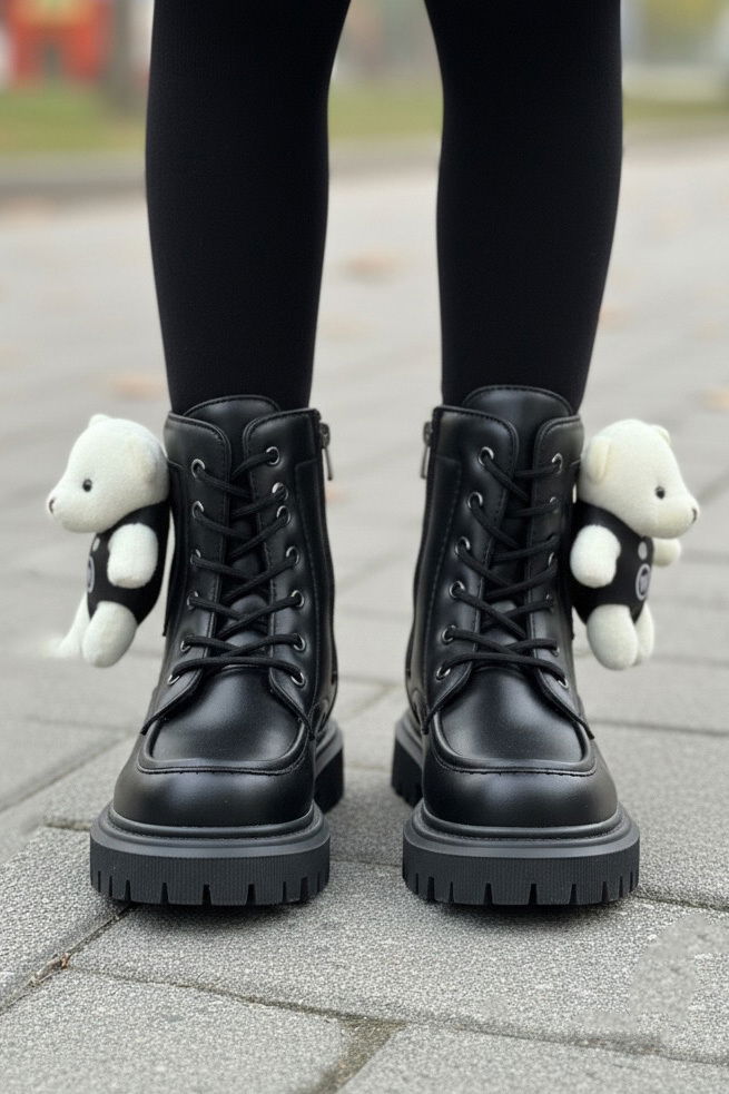 Kız Çocuk Siyah Yanda Ayıcık Detaylı Bot - 28038-SIYAH - TOFİSA