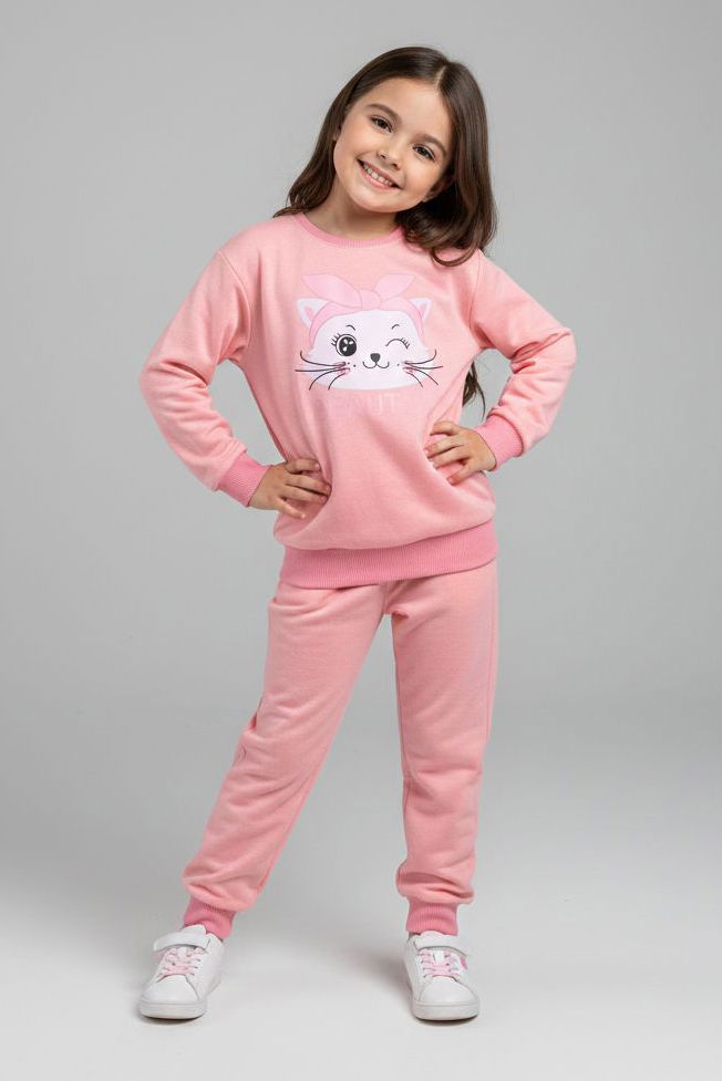 Kız Çocuk Somon Baskılı Eşofman Takımı - 28175-SOMON - TOFİSA