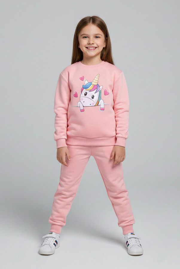 Kız Çocuk Somon Baskılı Eşofman Takımı - 28176-SOMON - 1