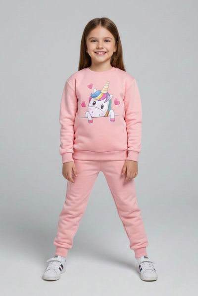 Kız Çocuk Somon Baskılı Eşofman Takımı - 28176-SOMON 