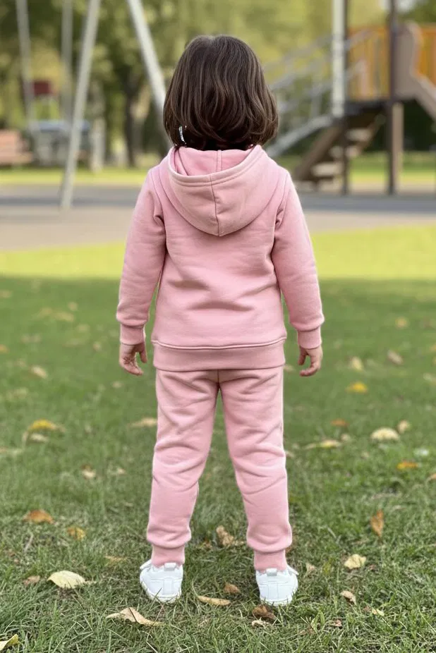 Kız Çocuk Somon Baskılı Üç iplik Eşofman Takımı - 28153-SOMON - TOFİSA