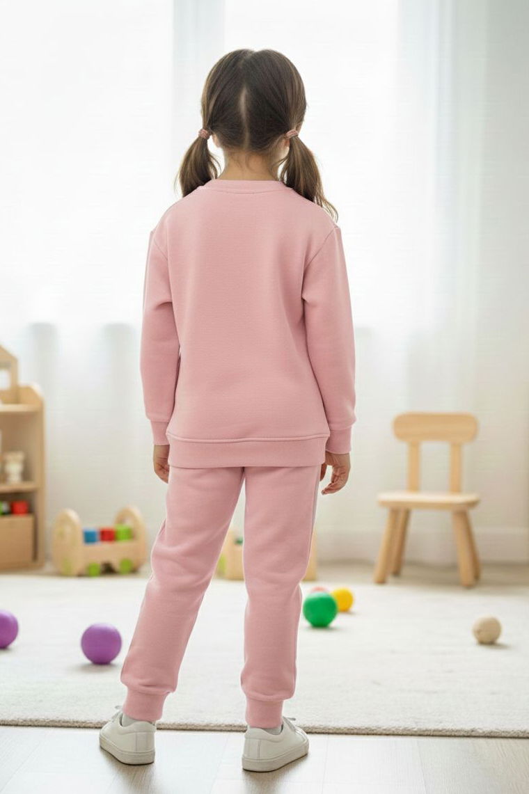 Kız Çocuk Somon Baskılı Üç iplik Eşofman Takımı - 28154-SOMON - TOFİSA