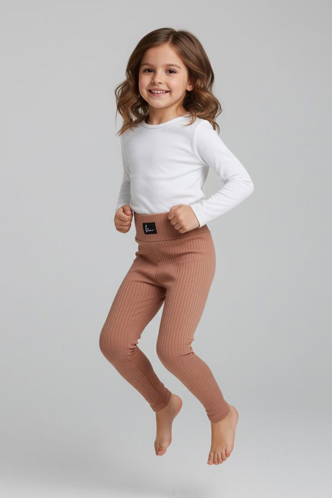 Kız Çocuk Taba Armalı Fitilli Kadife Tayt - 27963-TABA - 1