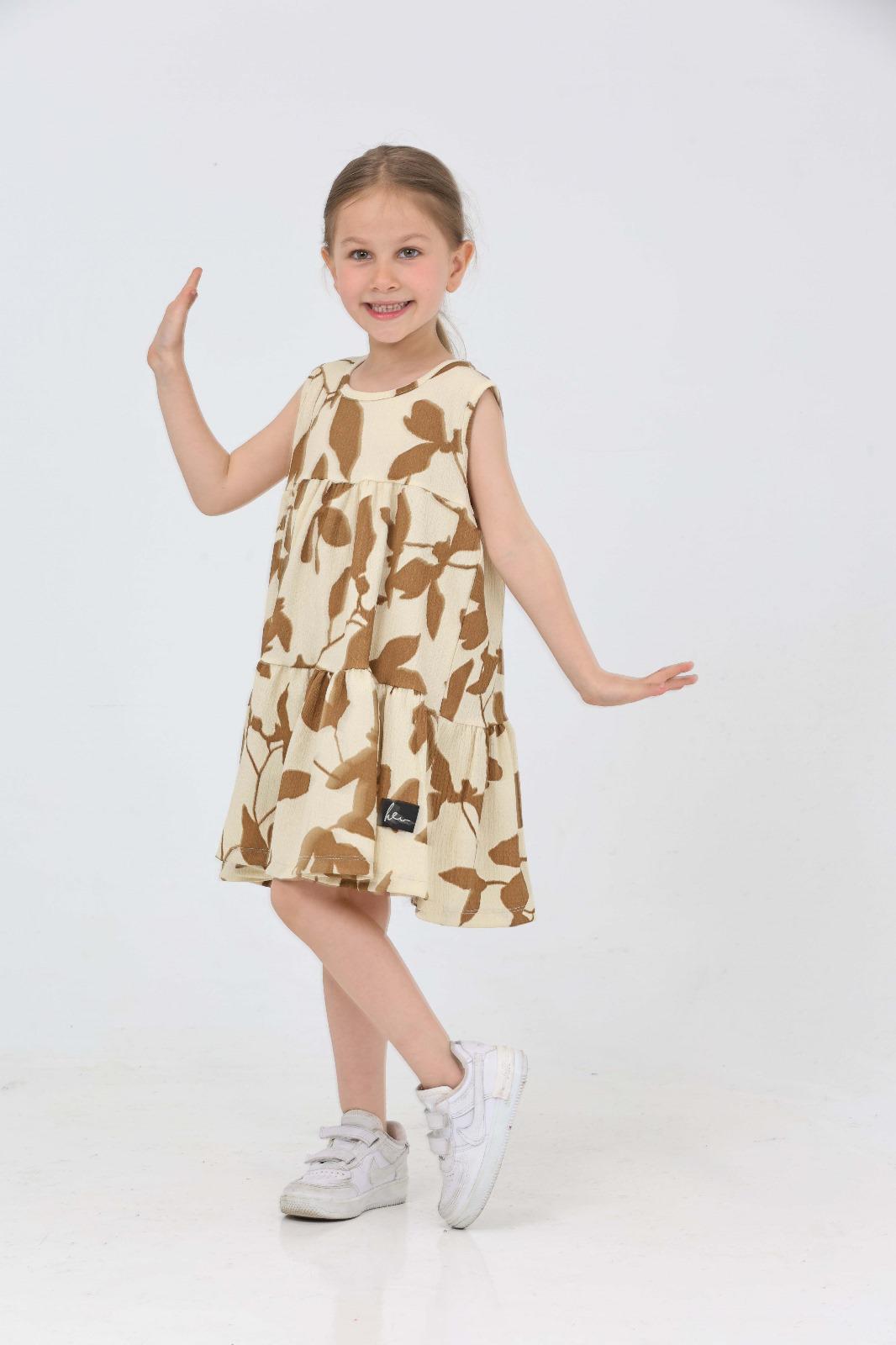 Kız Çocuk Taba Desenli Elbise - 27212 - 1