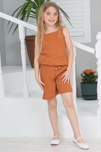 Kız Çocuk Taba Şortlu İkili Takım - 25773 