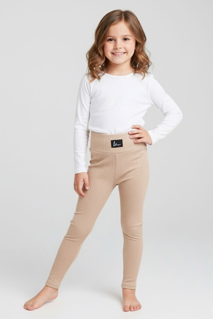 Kız Çocuk Taş Armalı Fitilli Kadife Tayt - 27963-TAS - 1