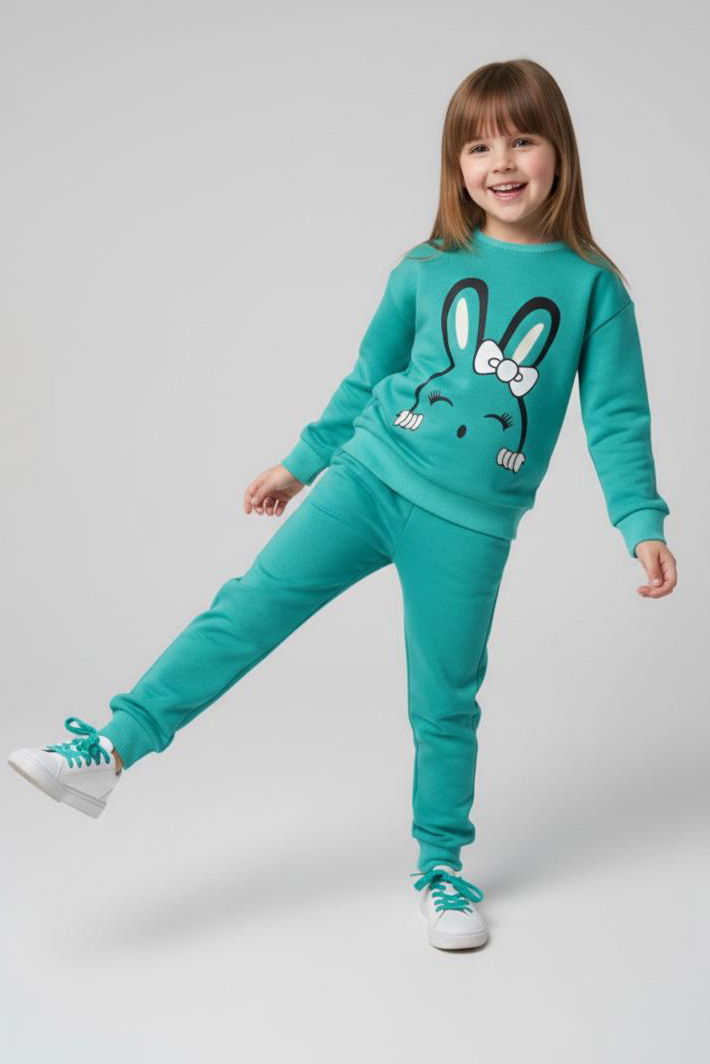 Kız Çocuk Turkuaz Baskılı Pijama Takımı - 28177-TURKUAZ - 1