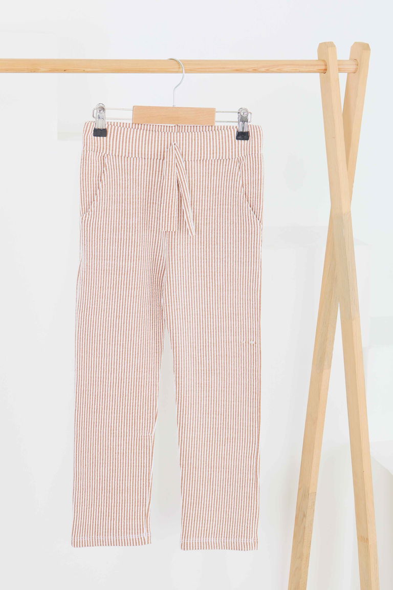 Kız Çocuk Turuncu Çizgili Cepli Pantolon - 27450 - TOFİSA