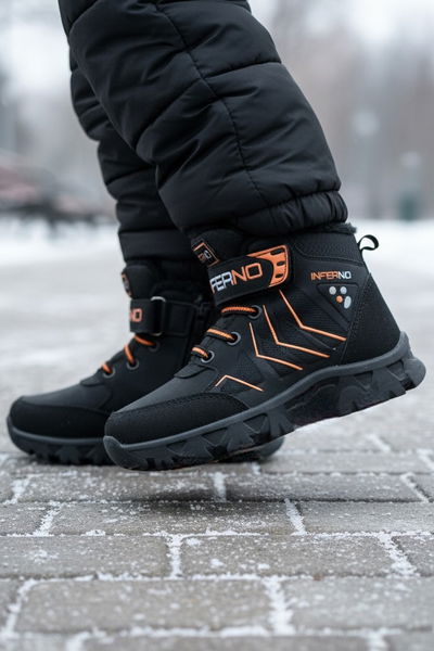 Erkek Çocuk Turuncu İçi Peluş Suni Deri Bot - 28030-TURUNCU 