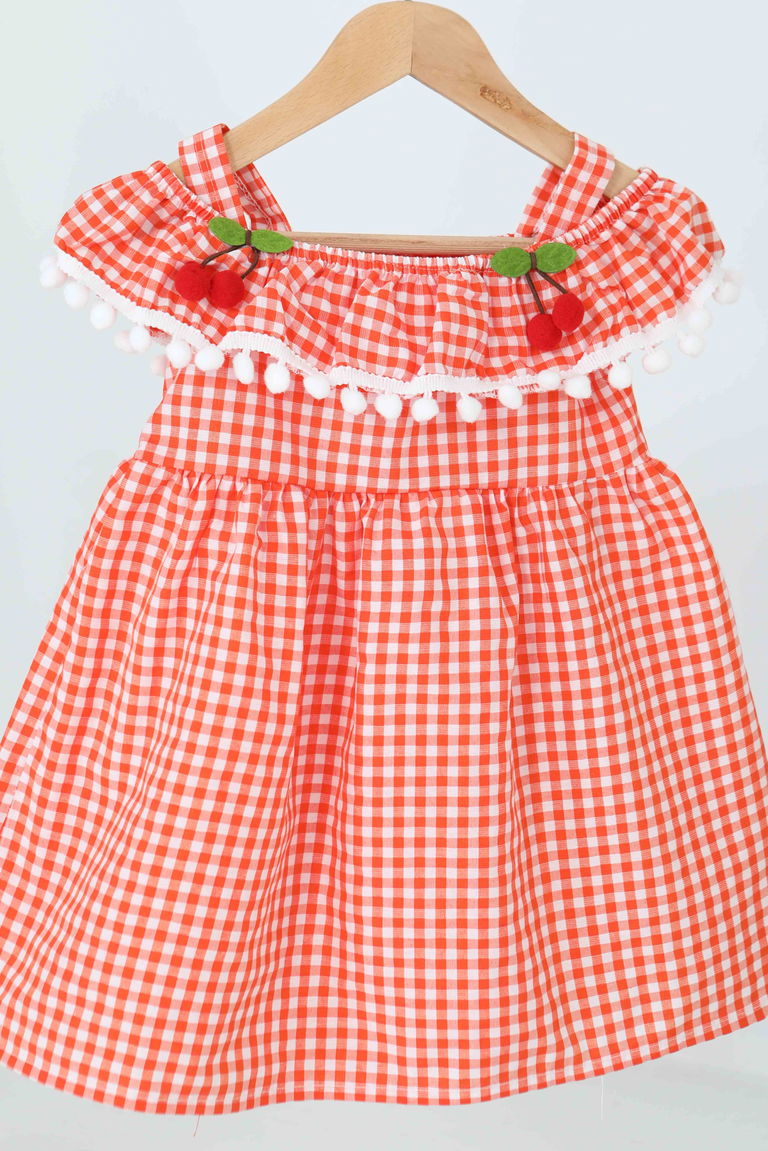 Kız Çocuk Turuncu Kirazlı Elbise - 27164 - TOFİSA