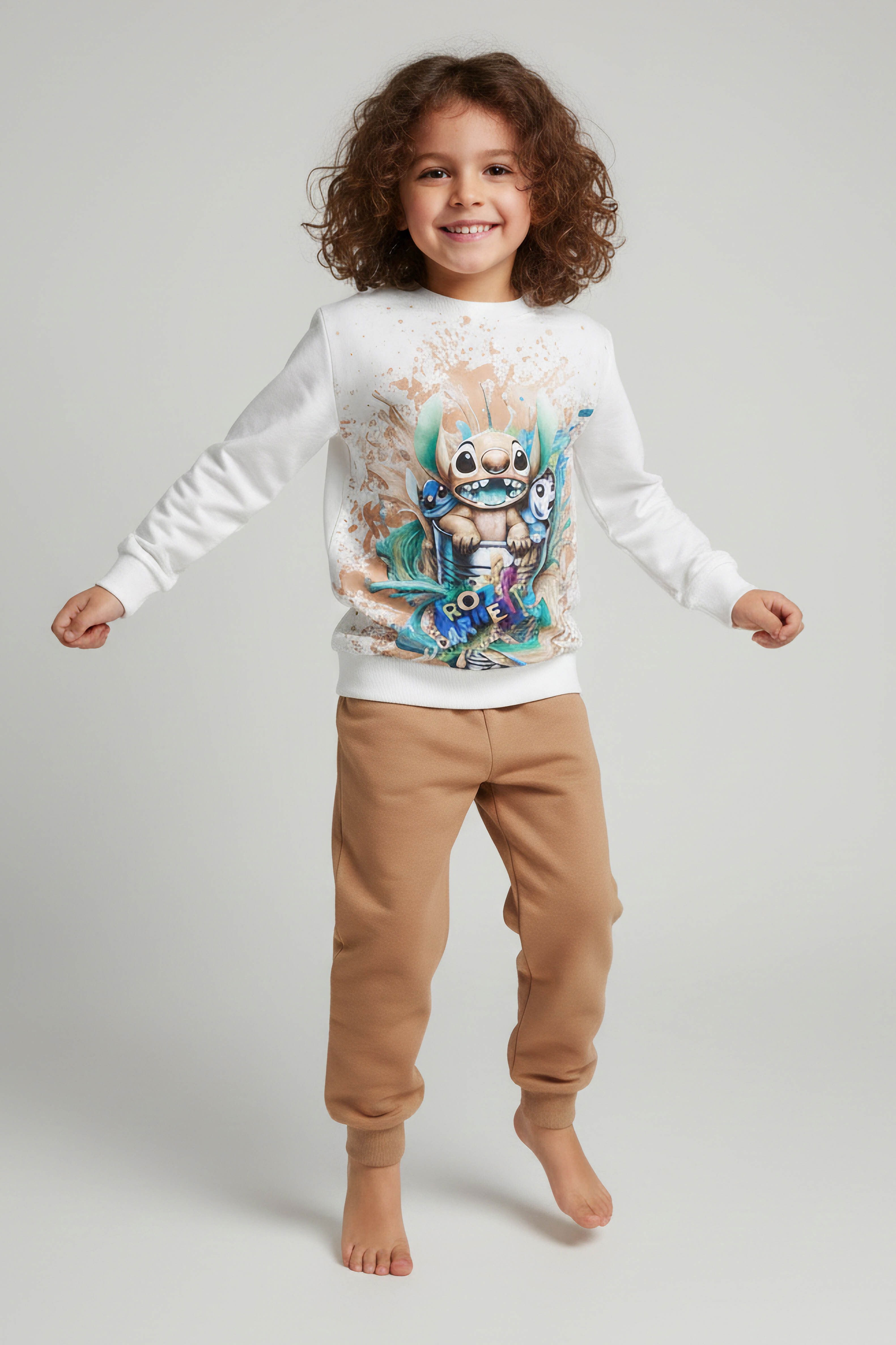 Kız Çocuk Vizon Baskılı Pijama Takımı - 28096-VIZON - 1