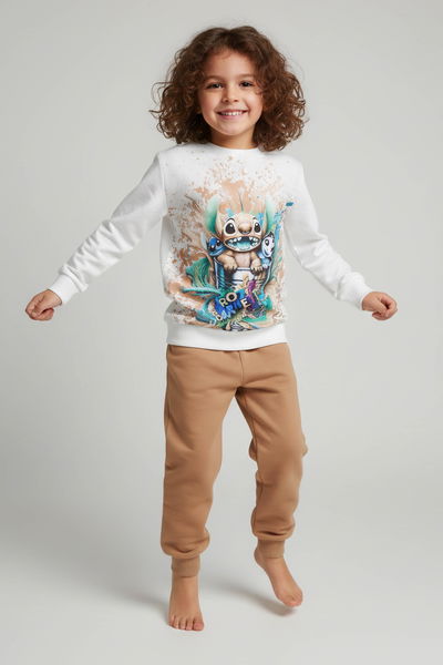 Kız Çocuk Vizon Baskılı Pijama Takımı - 28096-VIZON 