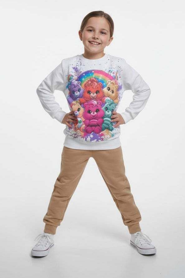 Kız Çocuk Vizon Baskılı Pijama Takımı - 28107-VIZON - 1