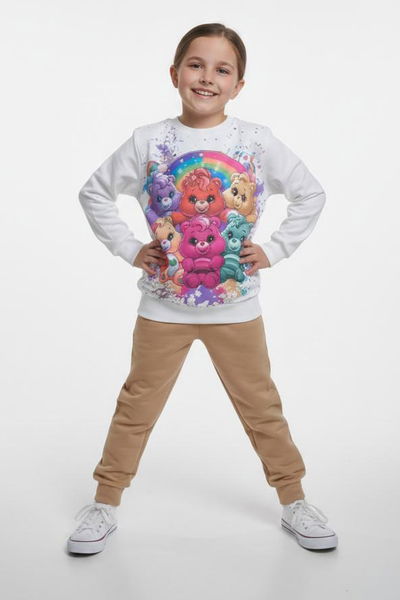 Kız Çocuk Vizon Baskılı Pijama Takımı - 28107-VIZON 