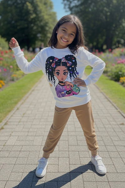 Kız Çocuk Vizon Baskılı Pijama Takımı - 28108-VIZON 