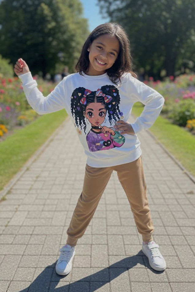 Kız Çocuk Vizon Baskılı Pijama Takımı - 28108-VIZON - TOFİSA