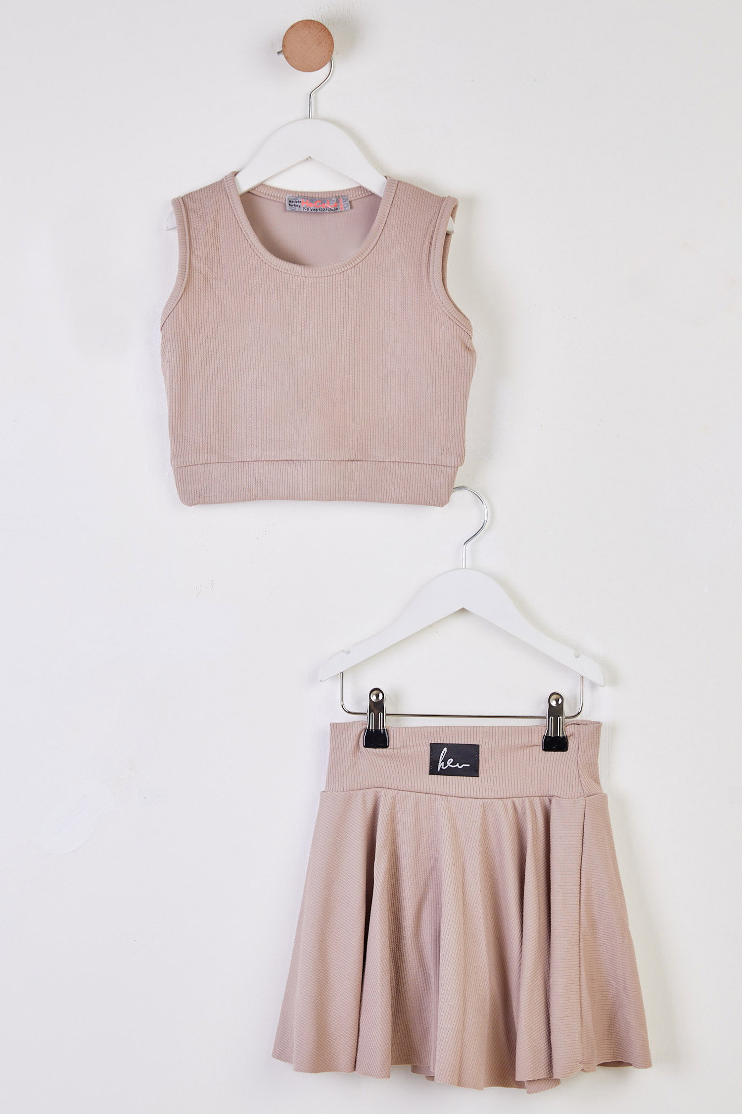 Kız Çocuk Vizon Fitilli Crop Takım - 25781 - 1