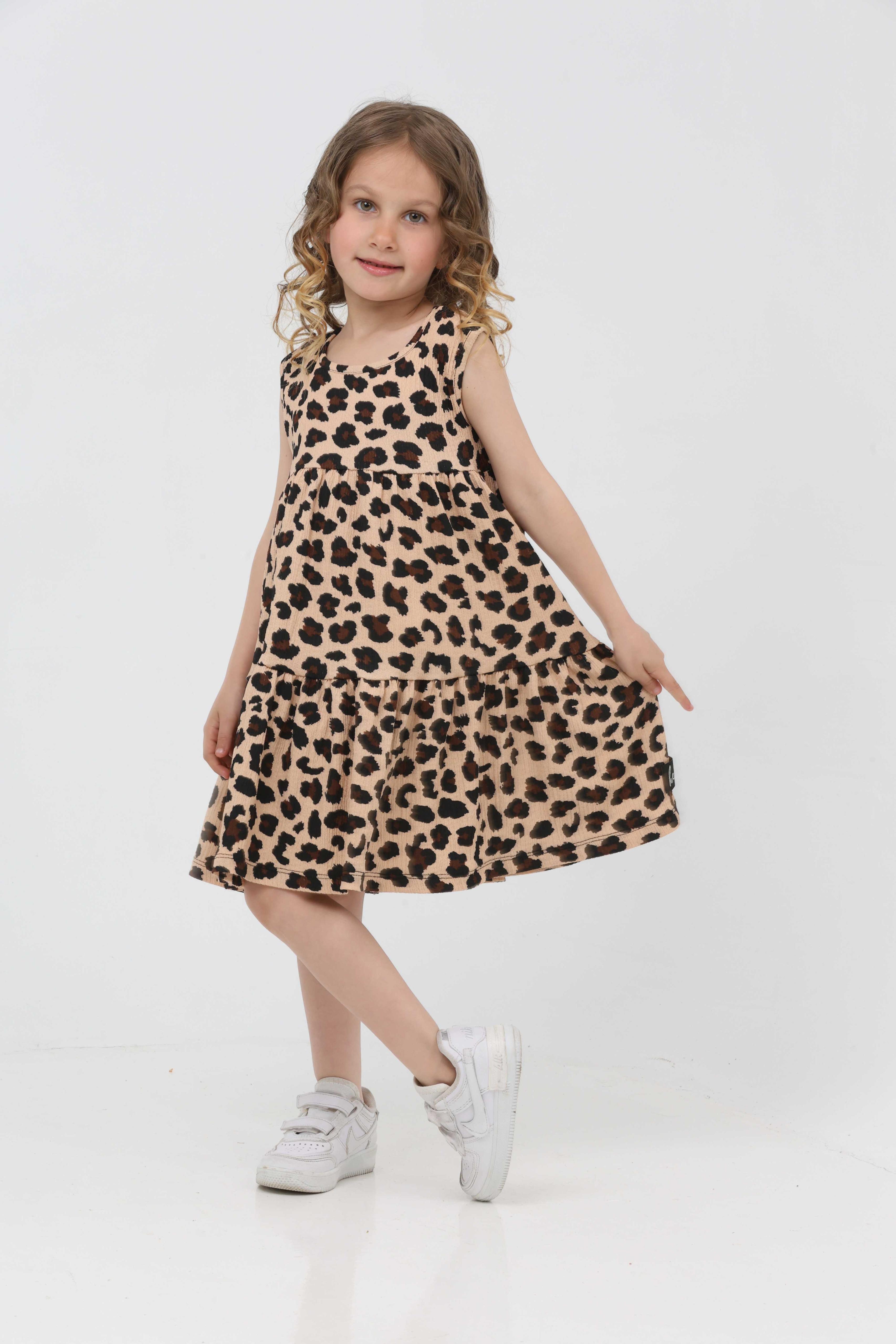 Kız Çocuk Vizon Leopar Desenli Elbise - 27211 - 1
