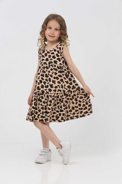 Kız Çocuk Vizon Leopar Desenli Elbise - 27211 