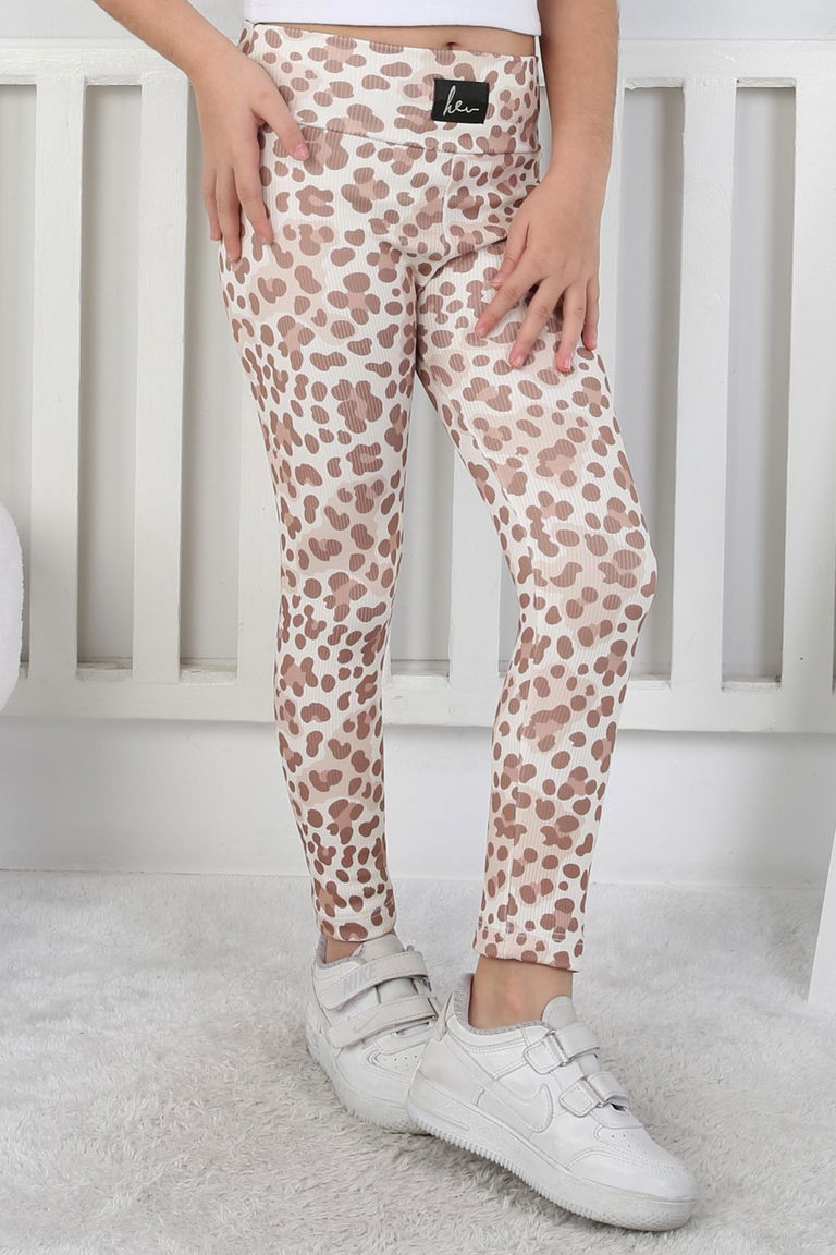 Kız Çocuk Vizon Leopar Desenli Tayt - 26802 - TOFİSA