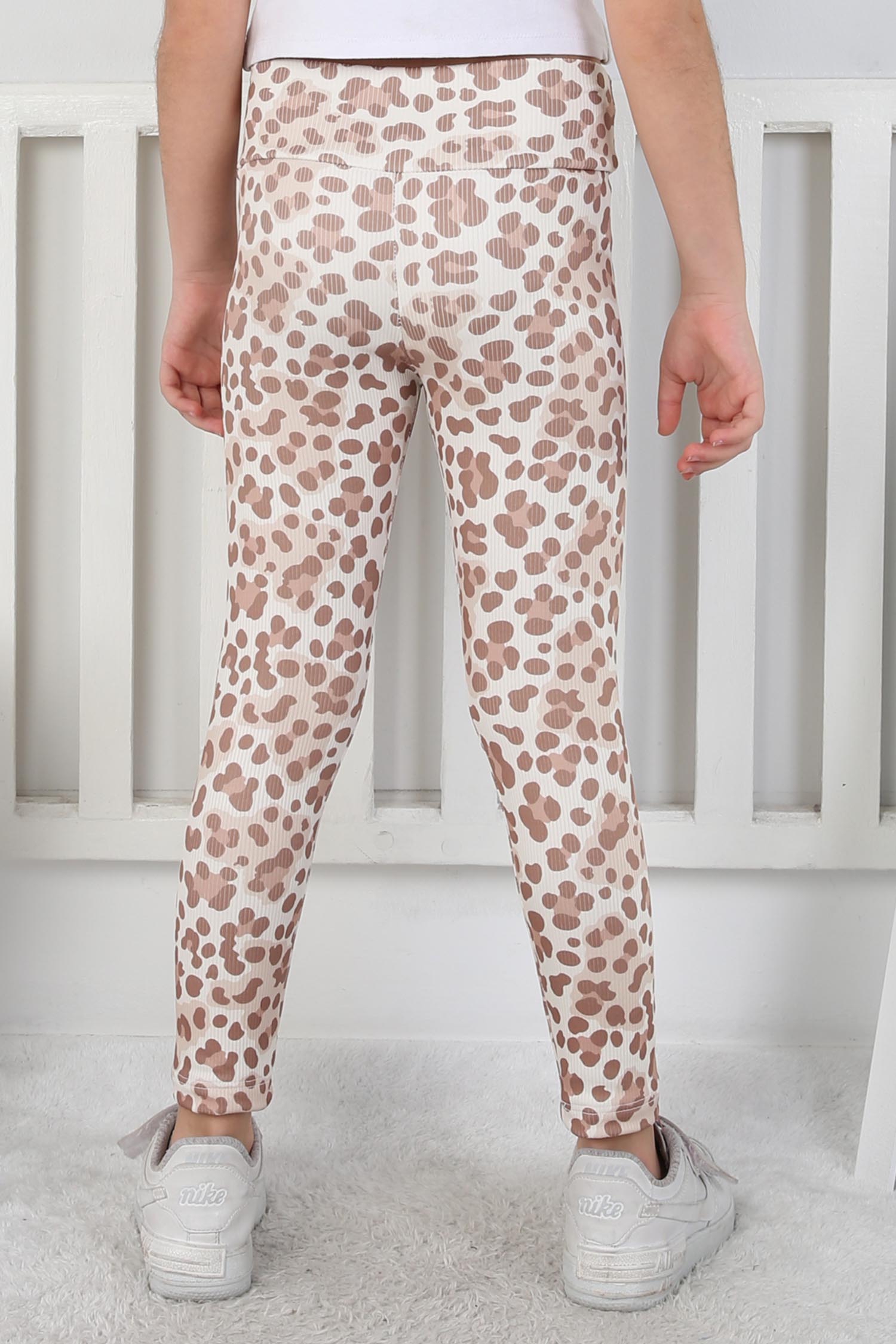 Kız Çocuk Vizon Leopar Desenli Tayt - 26802 - 4
