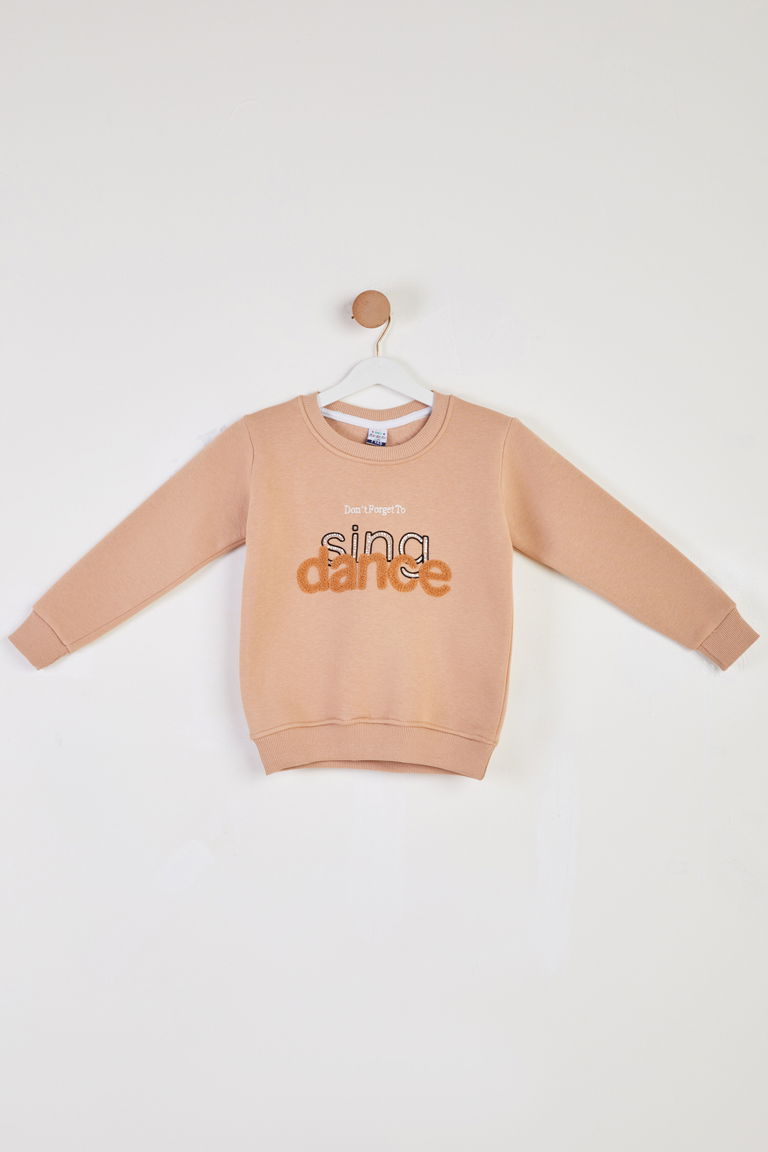 Kız Çocuk Vizon Nakışlı Sweatshirt - 26457 - TOFİSA