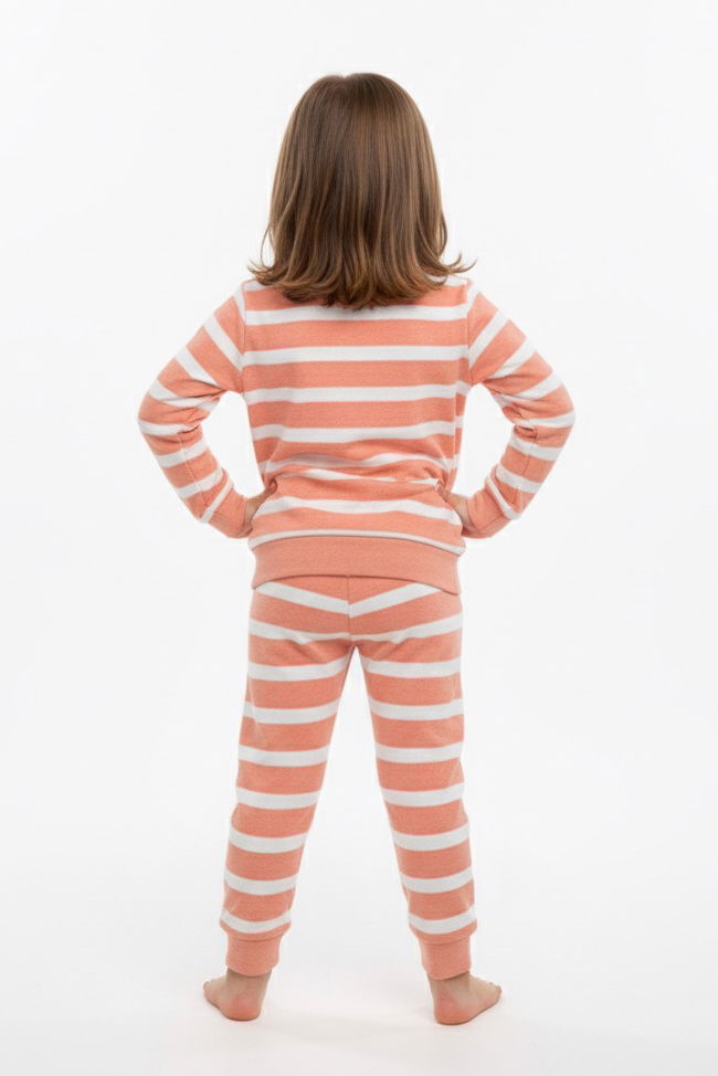 Kız Çocuk Yavruağzi Çizgili Nakışlı İki İplik İkili Takım - 27976-YAVRUAGZI - TOFİSA