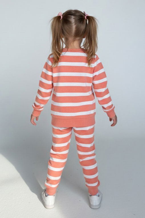 Kız Çocuk Yavruağzi Çizgili Nakışlı İki İplik İkili Takım - 28010-YAVRUAGZI - TOFİSA