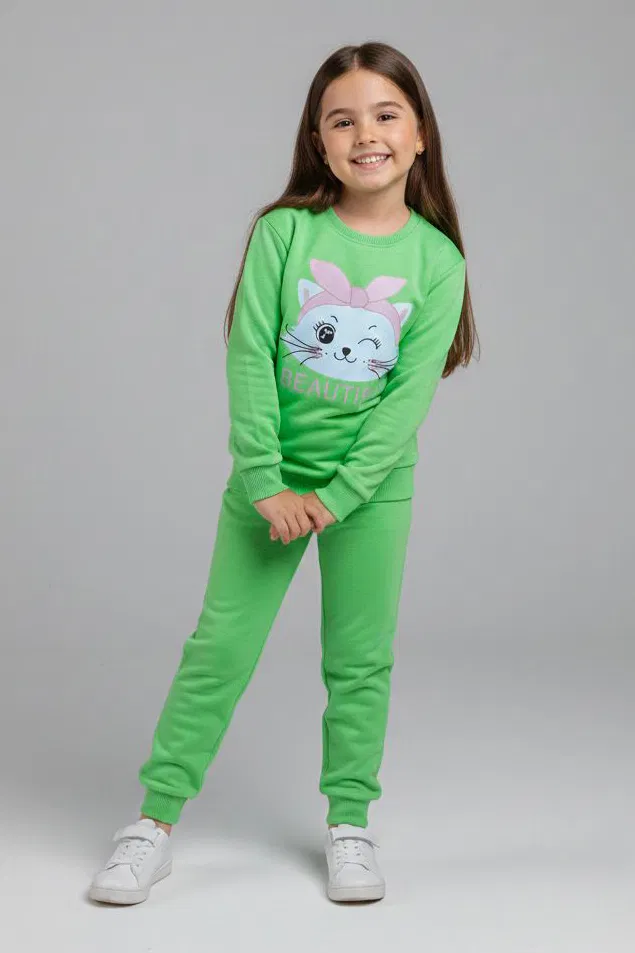 Kız Çocuk Yesil Baskılı Eşofman Takımı - 28175-YESIL - 1