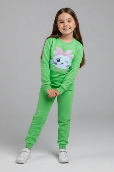 Kız Çocuk Yesil Baskılı Eşofman Takımı - 28175-YESIL 
