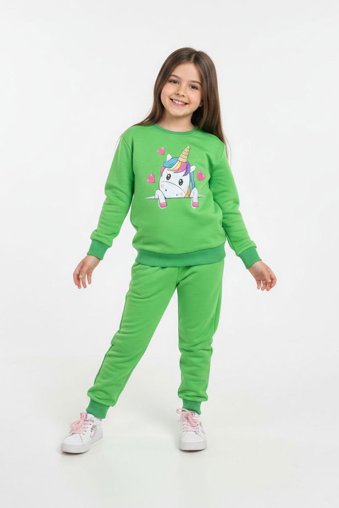 Kız Çocuk Yesil Baskılı Eşofman Takımı - 28176-YESIL - TOFİSA