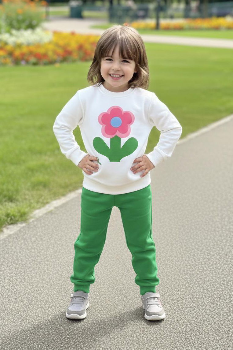 Kız Çocuk Yesil Baskılı Pijama Takımı - 28163-YESIL - 1