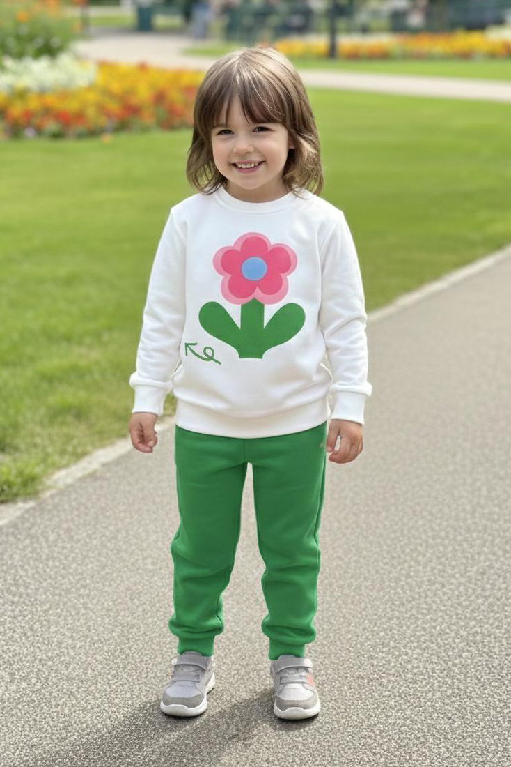 Kız Çocuk Yesil Baskılı Pijama Takımı - 28163-YESIL - 2