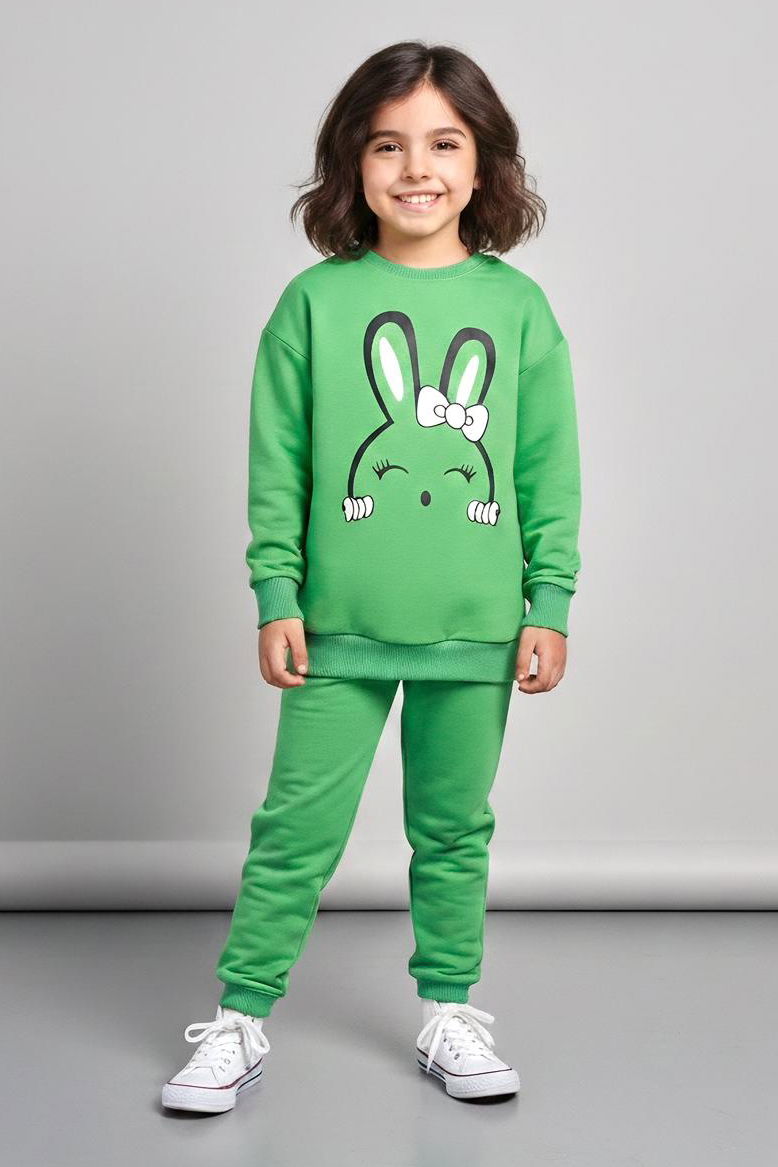 Kız Çocuk Yesil Baskılı Pijama Takımı - 28177-YESIL - 1